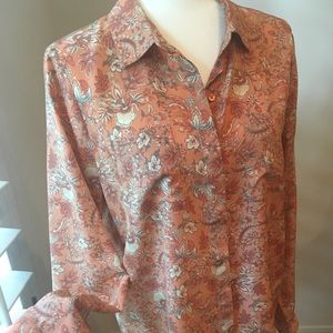 Garnet Hill Silk long-sleeve button down shirt